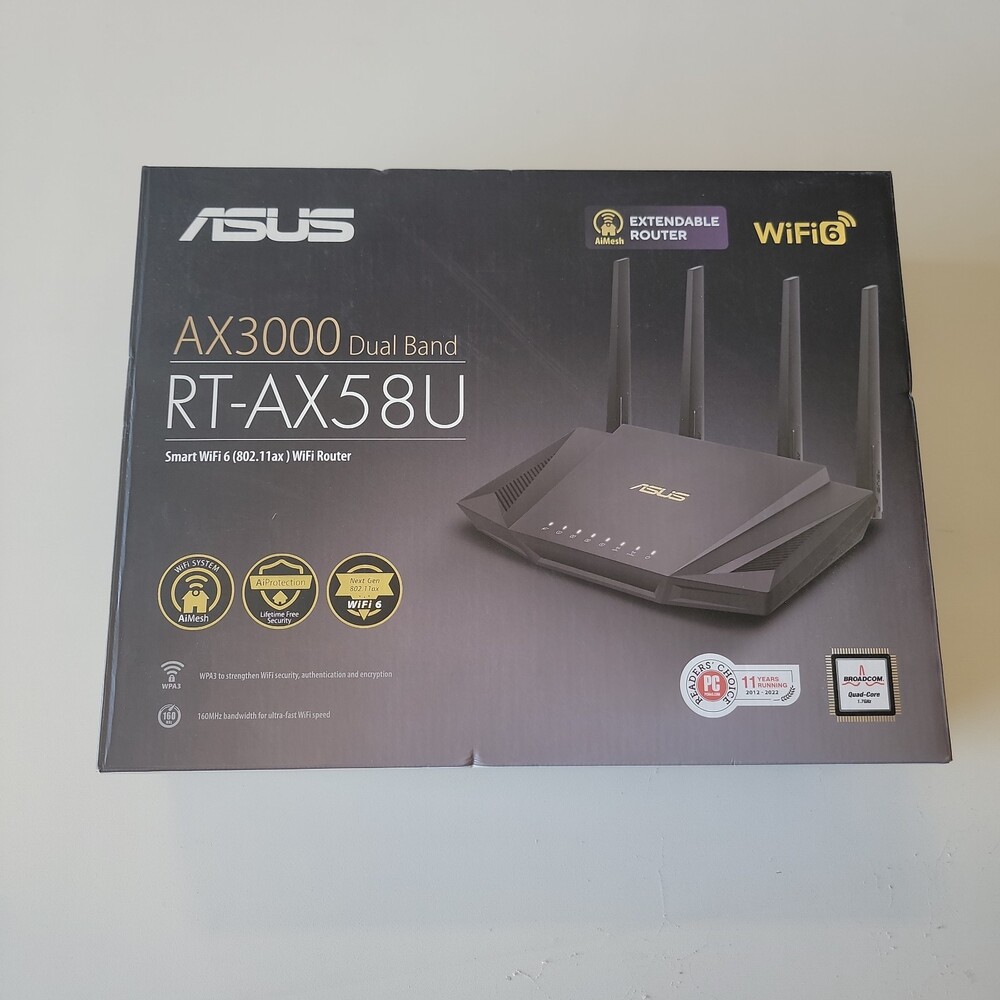 ASUS RT-AX58U AX3000 Dual-Band WiFi 6 Router, 4x Gigabit LAN, USB 3.0